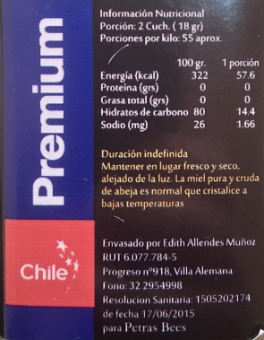 Frasco de miel mostrando una etiqueta clara y completa para revisión del consumidor