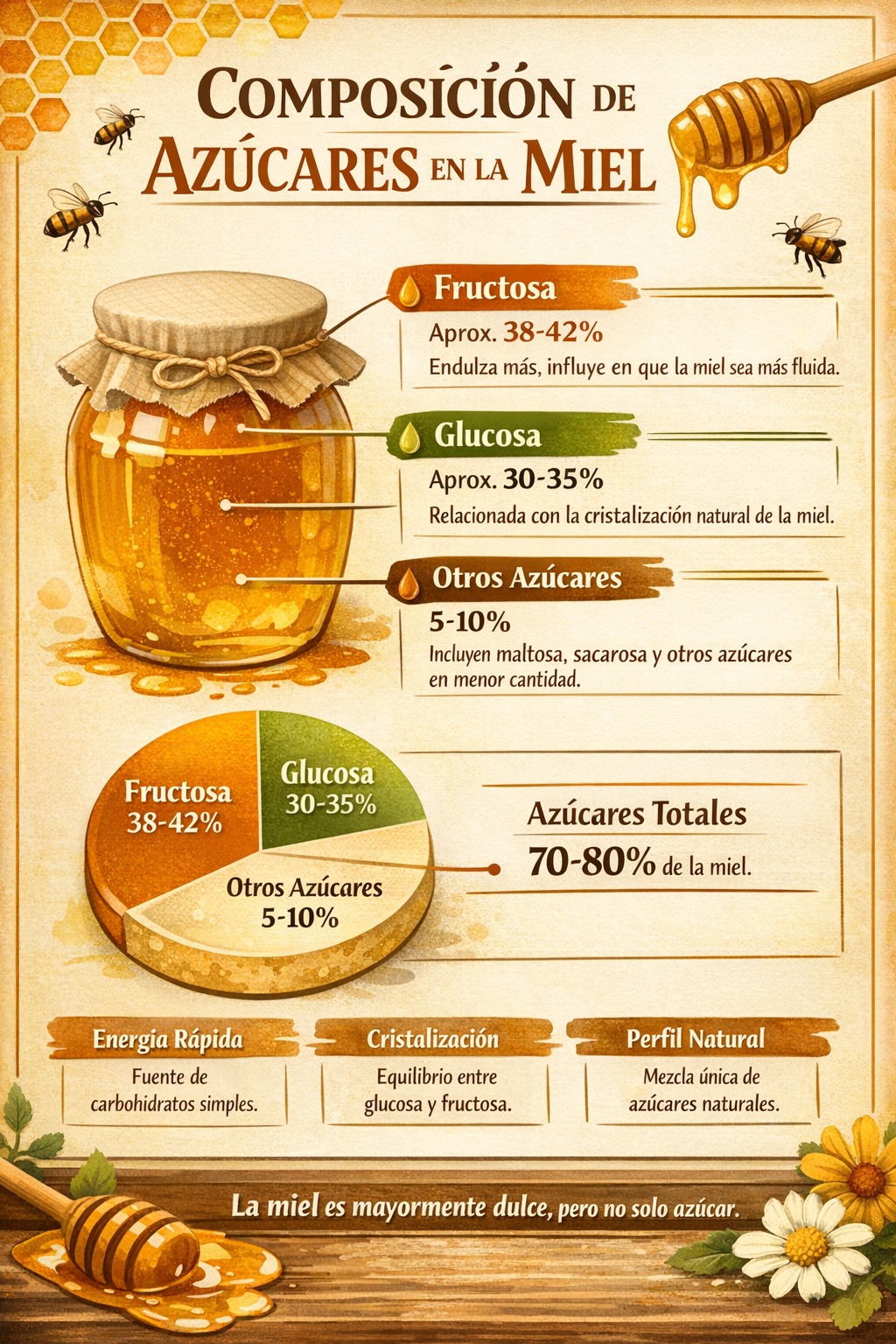 Imagen educativa sobre composición de azúcares en la miel